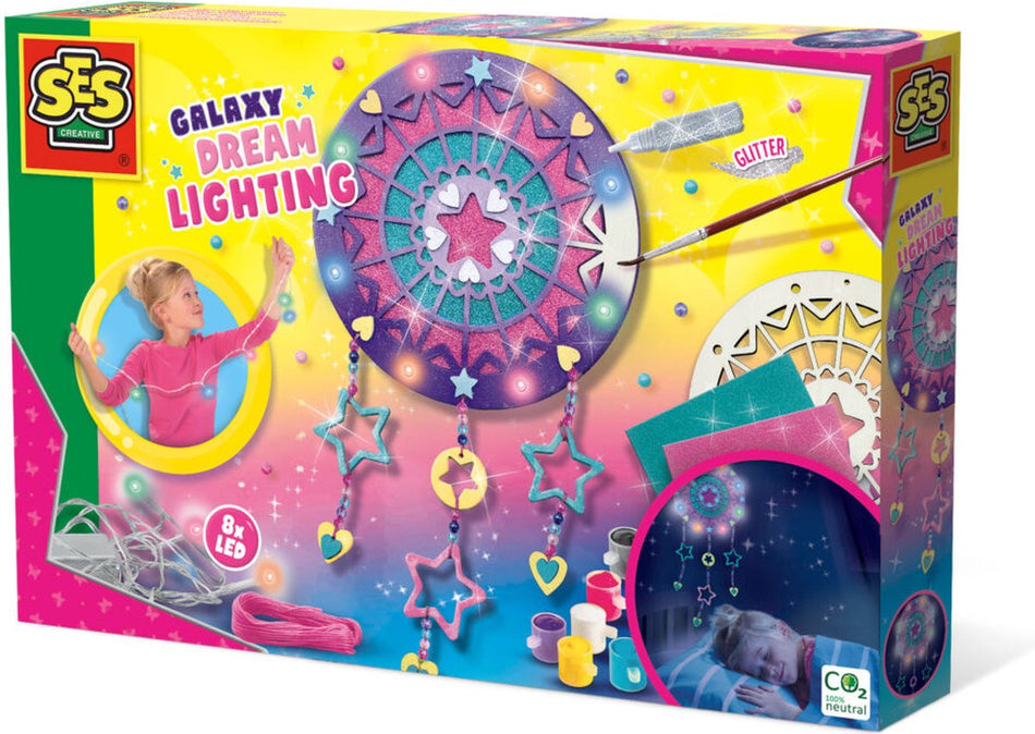 SES - Galaxy - Dromen lamp - dromenvanger met licht - inclusief LED lampjes in 4 kleuren - zelf te schilderen en versieren