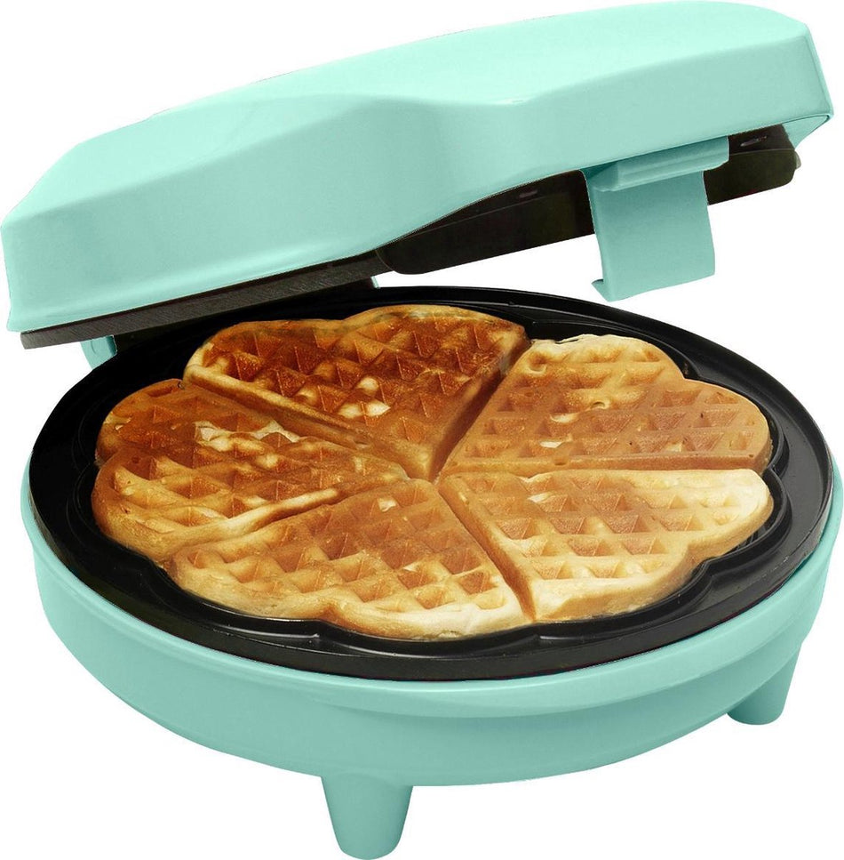 Bestron Wafelijzer voor klassieke hartwafels, Wafelmaker voor wafels in hartvorm, met indicatielampje enamp; antiaanbaklaag, retro-design, 700 Watt, kleur: mint