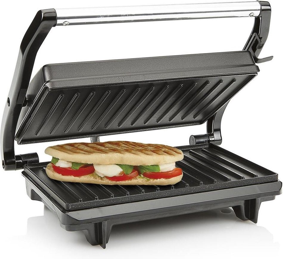 Tristar Contactgrill GR-2846 - Panini Grill en Tosti-ijzer - Anti-aanbaklaag - Zwevend deksel - 700W - RVS/Zwart