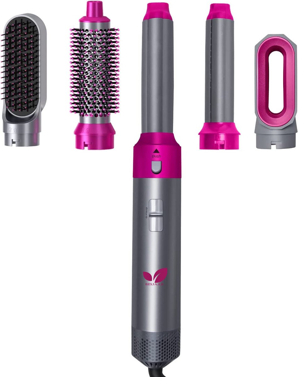 Besjaar® Airstyler Krultang 5 in 1 - Multistyler Föhnborstel - 5 in 1 multi styler - Stijltang - Hairwrap - Haardroger met Borstel - Rozen Zilver - Nieuwe Versie 2024