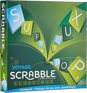 Mattel Games Scrabble Voyage, miniatuur editie, 20 x 20 cm, gezelschaps- en letterspel, Franse versie, (willekeurig model), CJT12